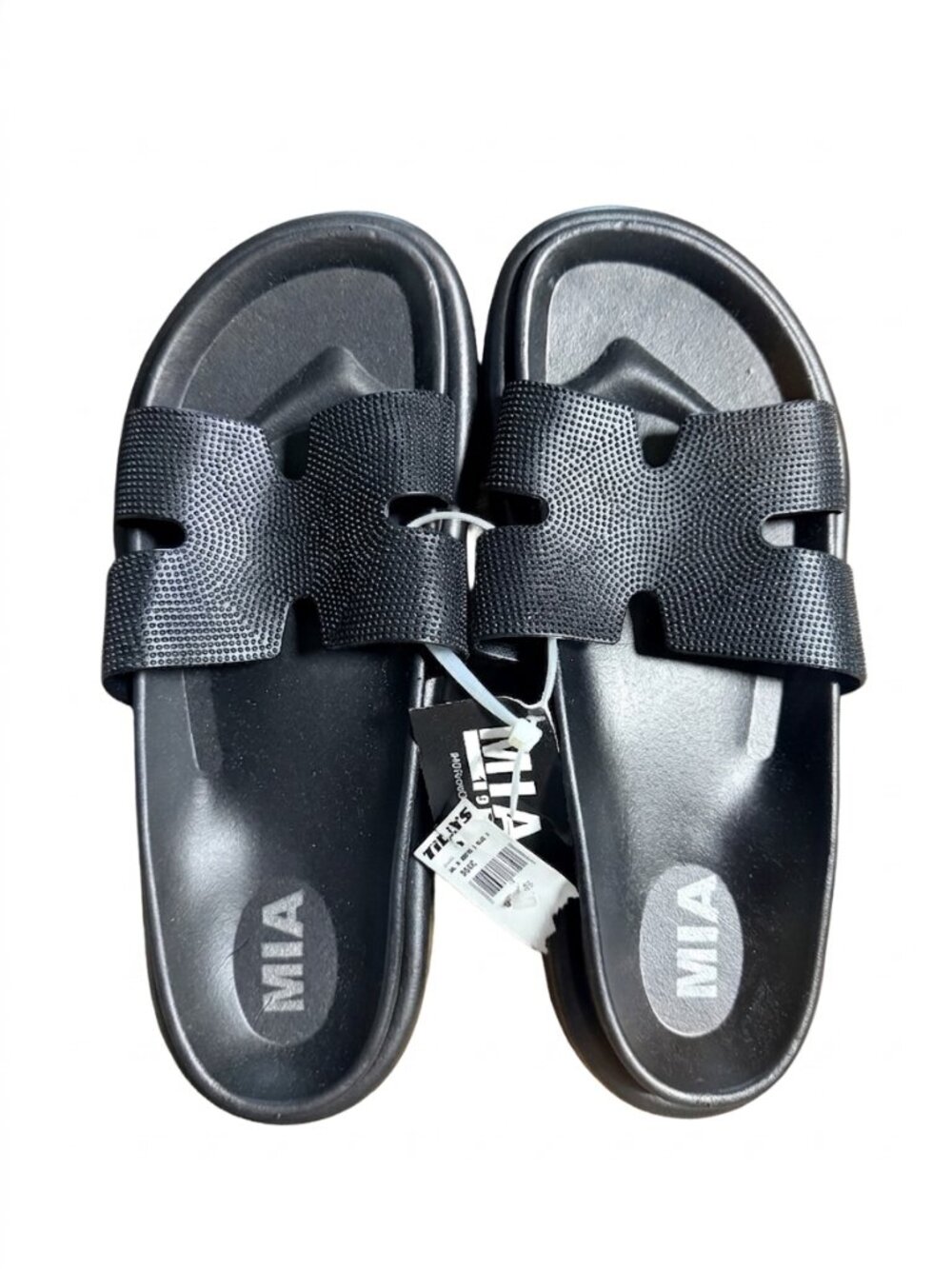 MIA Women's Bertini Slide Sandals Platform Textured H Band Strap Black 8 NWT